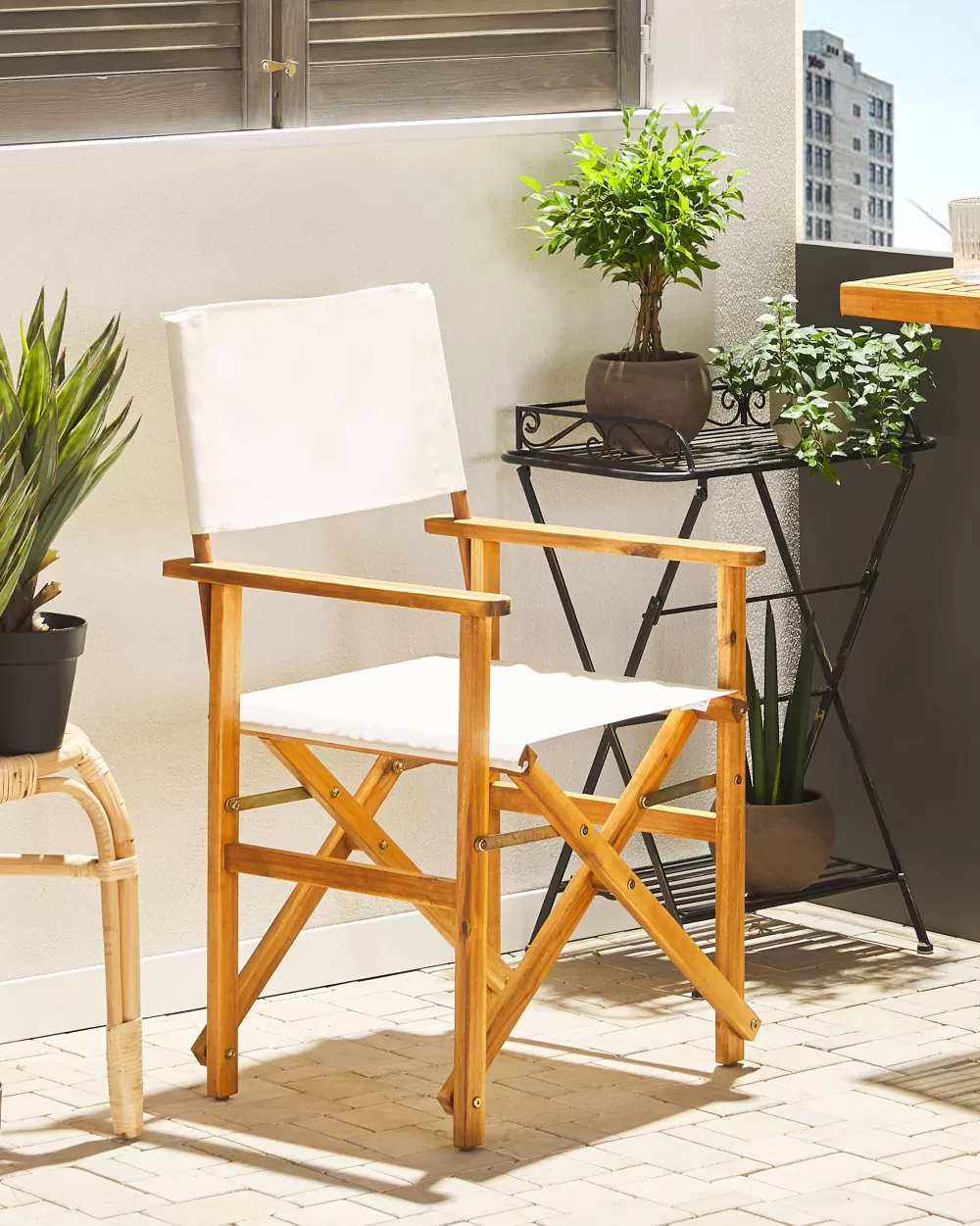 Beliani Offerta Speciale: 2 Sedie da Giardino in Legno di Acacia con Rivestimenti Intercambiabili - Bianco Naturale e Motivo Fogliare, Confezione Doppia