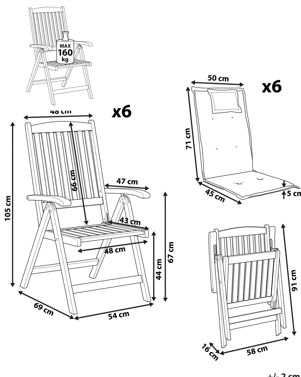 Beliani - Set Elegante da 6 Sedie da Giardino con Rivestimenti in Tonalità Naturale, Ispirazione Toscana per Arredo Esterno Confortevole