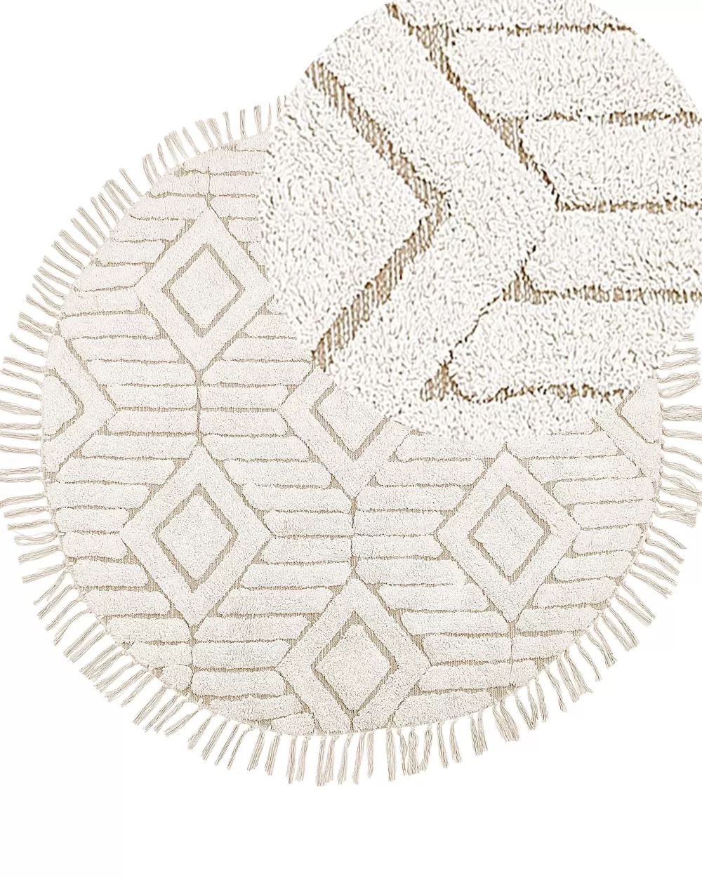Tappeto Circolare in Cotone Beige Beliani Pyorea 140 cm - Design Elegante Horasan per Ambienti Moderni