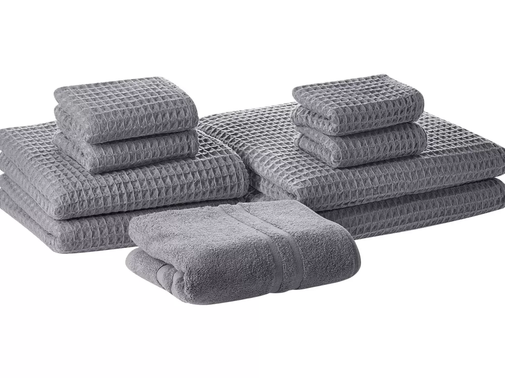 Beliani Set Asciugamani Premium - 9 Pezzi Cotone Grigio per Bagno Elegante, Confortevole e Morbido - Ideale per Casa e SPA