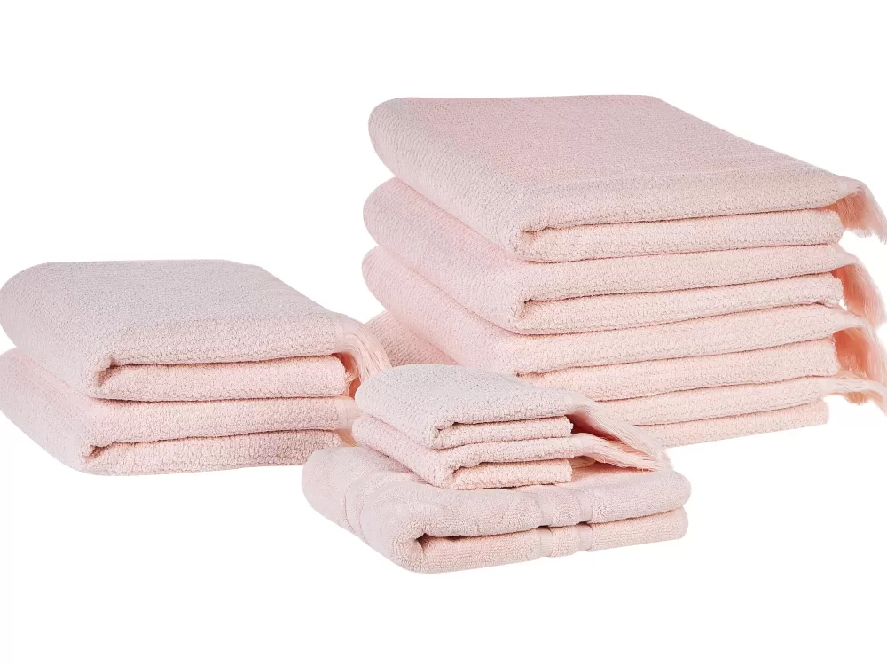 Set Asciugamani Beliani in Cotone Rosa Pastello - Confezione 9 Pezzi Atiu