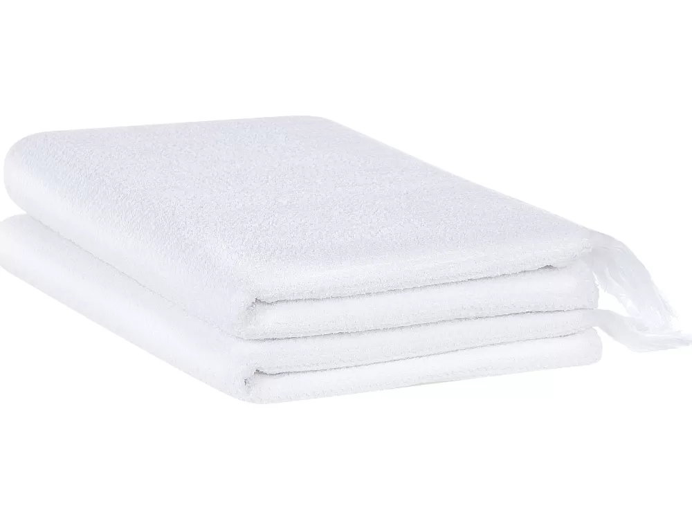 Set Asciugamani Beliani in Puro Cotone - Coppia Bianca con Rifiniture Eleganti, Offerta Limitata per la Casa