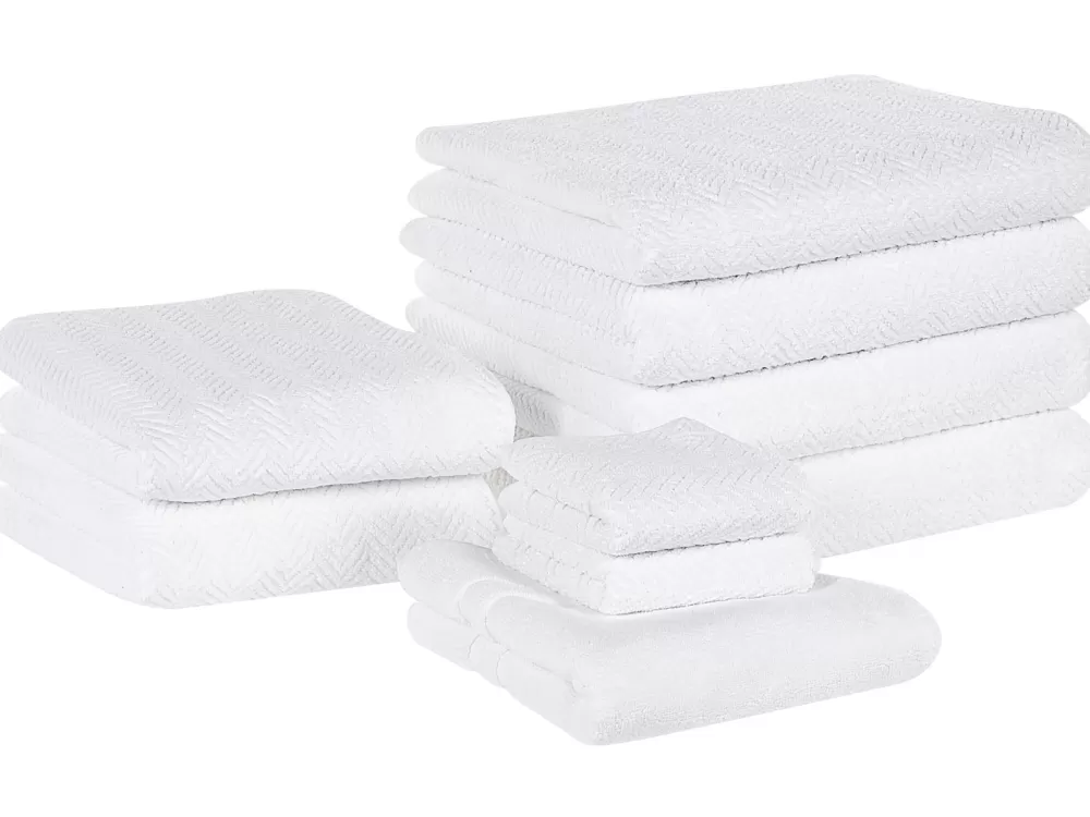 Set Asciugamani Premium in Cotone 100% Bianco - Confezione da 9 Pezzi Mitiaro by Hot Beliani