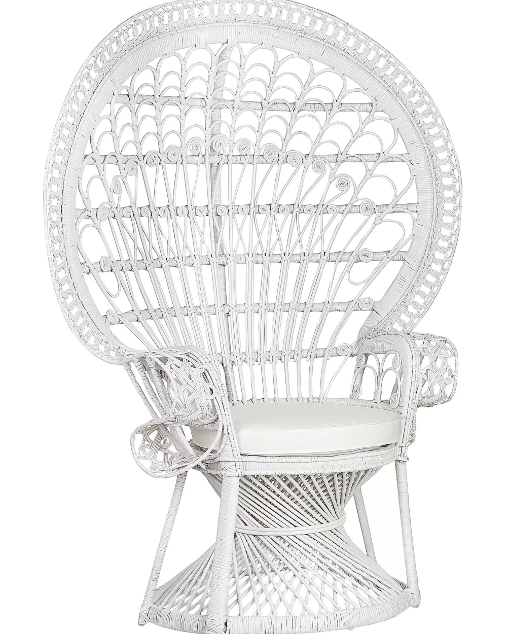 Beliani Sedia Pavone in Vimini Intrecciato Bianco Avorio - Design Elegante con Schienale Decorativo, Stile Classico e Comfort Raffinato per Arredamenti Moderni - Modello Emmanuelle