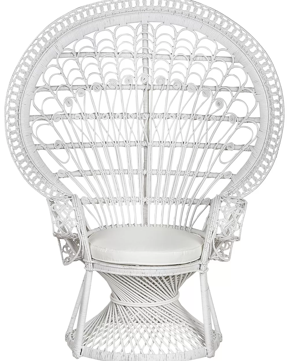 Beliani Sedia Pavone in Vimini Intrecciato Bianco Avorio - Design Elegante con Schienale Decorativo, Stile Classico e Comfort Raffinato per Arredamenti Moderni - Modello Emmanuelle