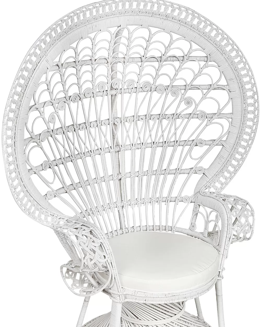 Beliani Sedia Pavone in Vimini Intrecciato Bianco Avorio - Design Elegante con Schienale Decorativo, Stile Classico e Comfort Raffinato per Arredamenti Moderni - Modello Emmanuelle