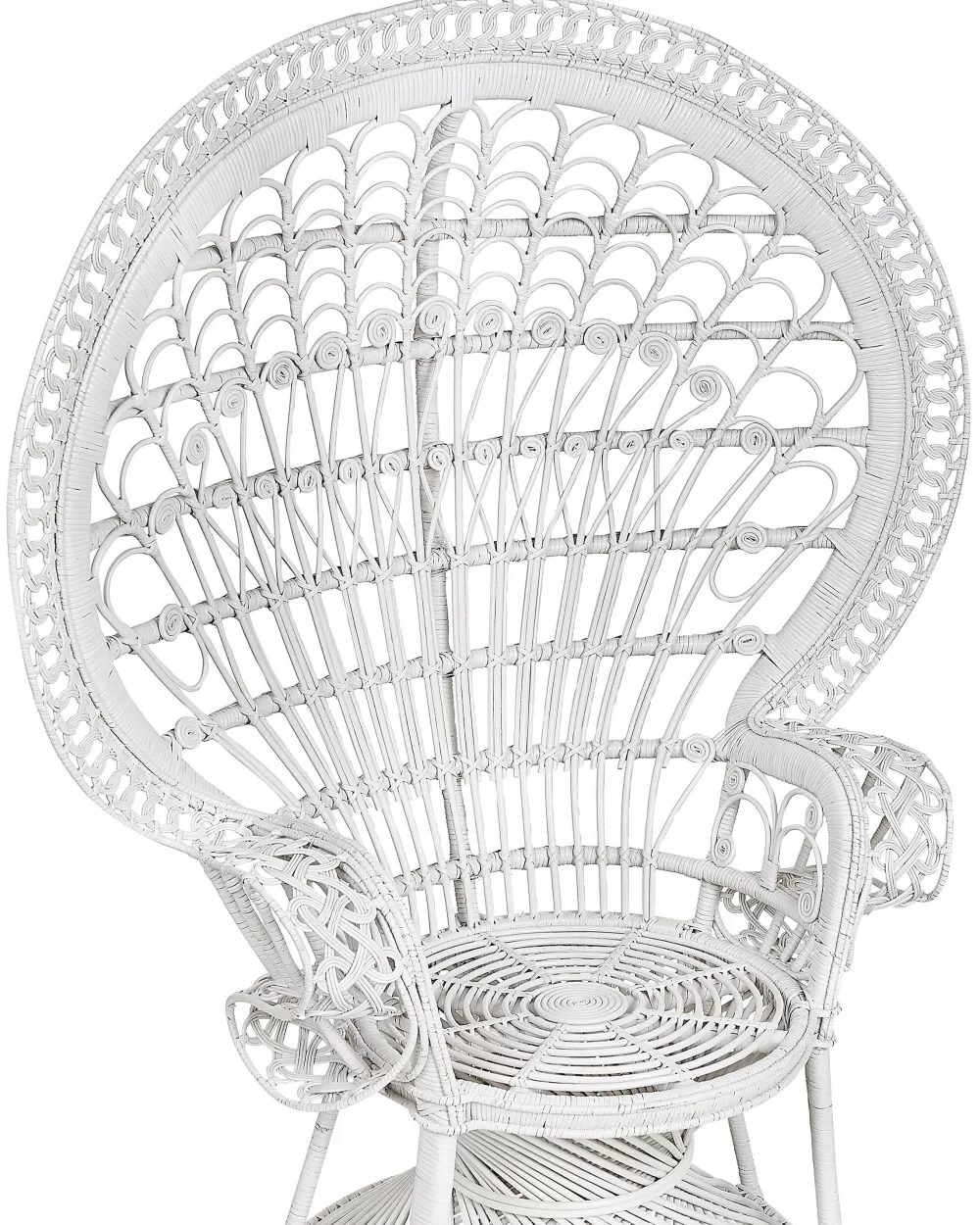 Beliani Sedia Pavone in Vimini Intrecciato Bianco Avorio - Design Elegante con Schienale Decorativo, Stile Classico e Comfort Raffinato per Arredamenti Moderni - Modello Emmanuelle