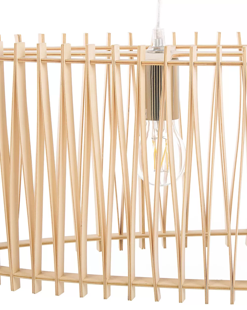 Lampadario Sospeso Beliani Chari - Design Moderno in Legno Chiaro con Doppia Illuminazione