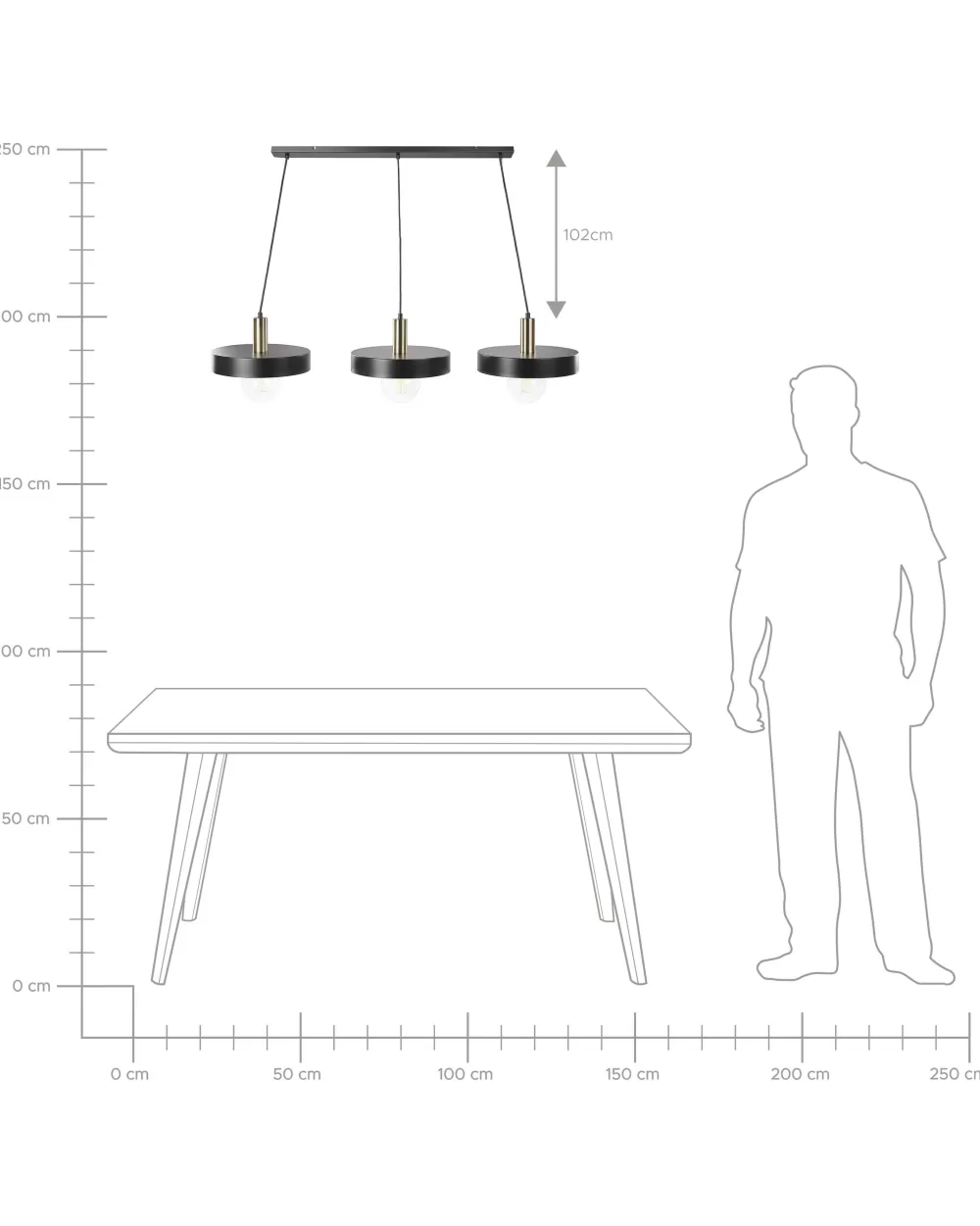 Lampadario a Sospensione Moderno con 3 Luci - Design Beliani in Metallo Opaco Nero, Stile Harena