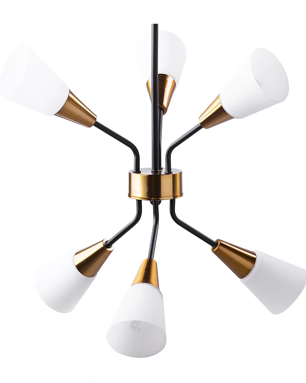Lampadario Beliani Aroyo a 6 luci in metallo, finitura elegante bianco lucido e oro - Ideale per arredamento moderno