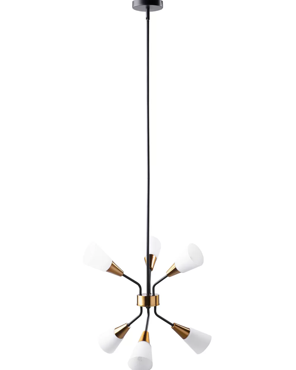 Lampadario Beliani Aroyo a 6 luci in metallo, finitura elegante bianco lucido e oro - Ideale per arredamento moderno