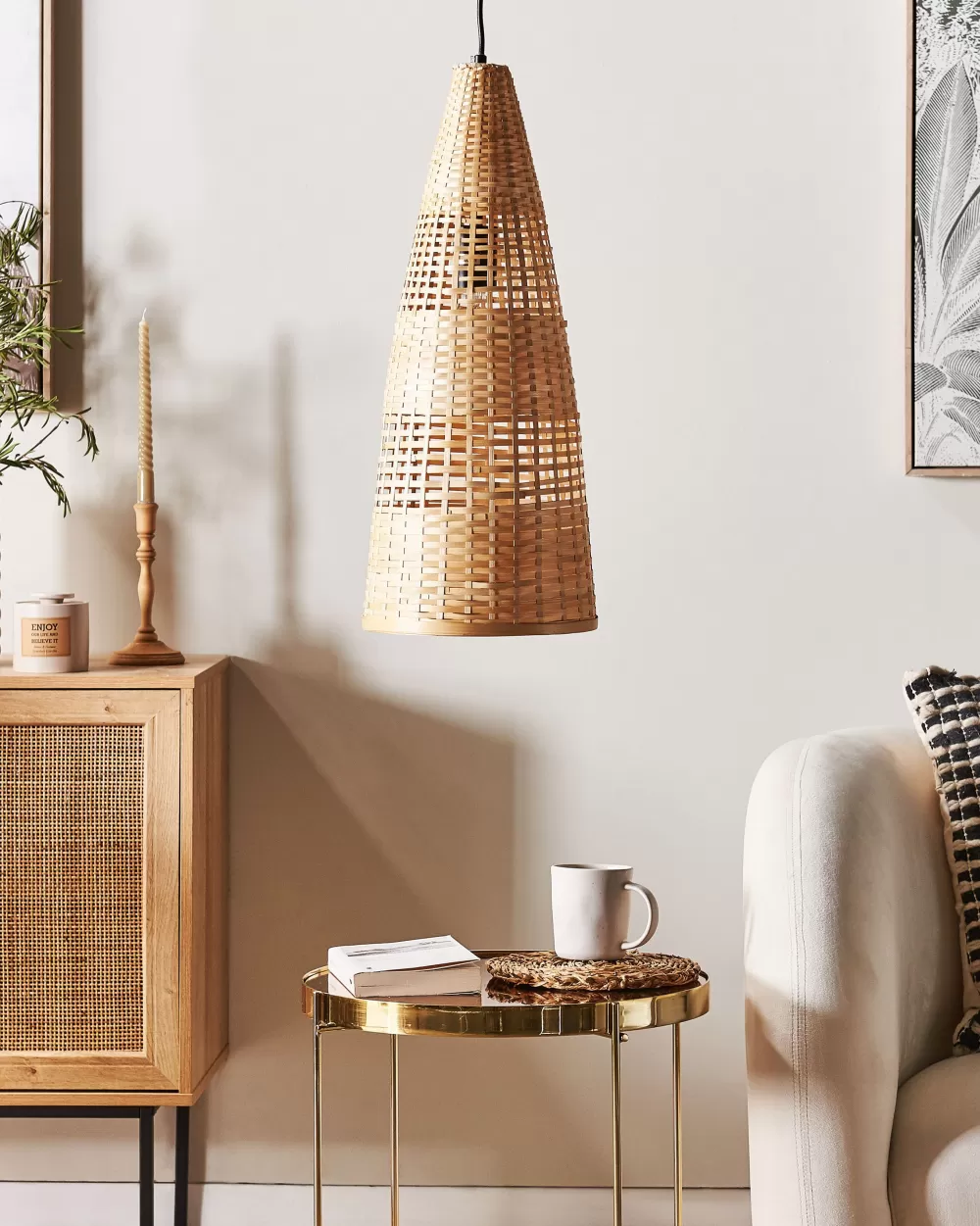 Sospensione in Bambù e Legno Chiaro Beliani - Lampada Moderna con Design Naturale per Interni Accoglienti