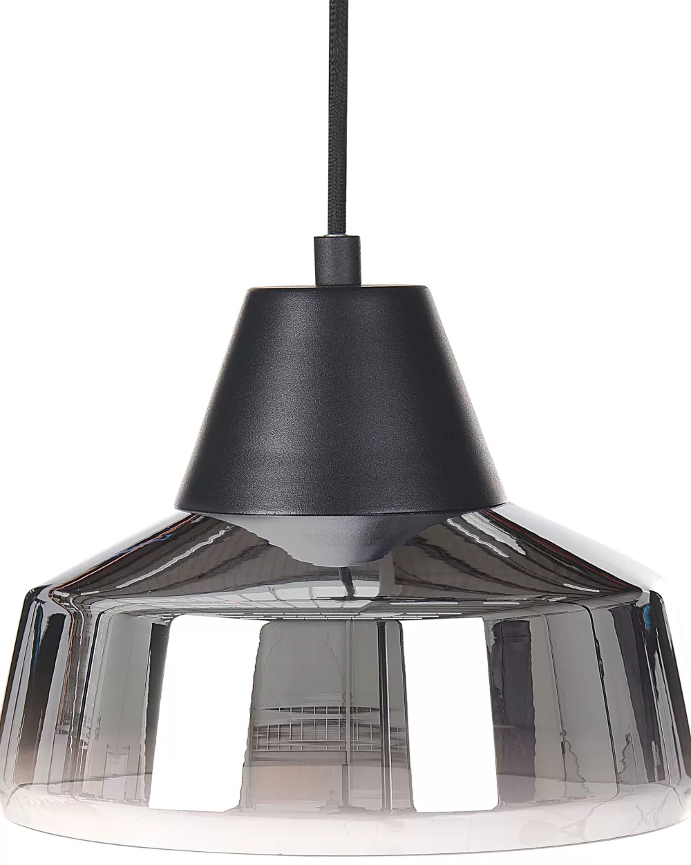 Lampadario Beliani Talparo Sospeso in Vetro con Finiture Bicolore - Nero Lucido e Argento Opaco per Interni Moderni