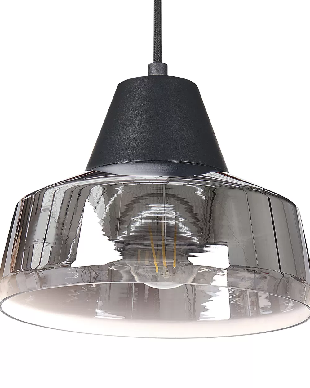 Lampadario Beliani Talparo Sospeso in Vetro con Finiture Bicolore - Nero Lucido e Argento Opaco per Interni Moderni