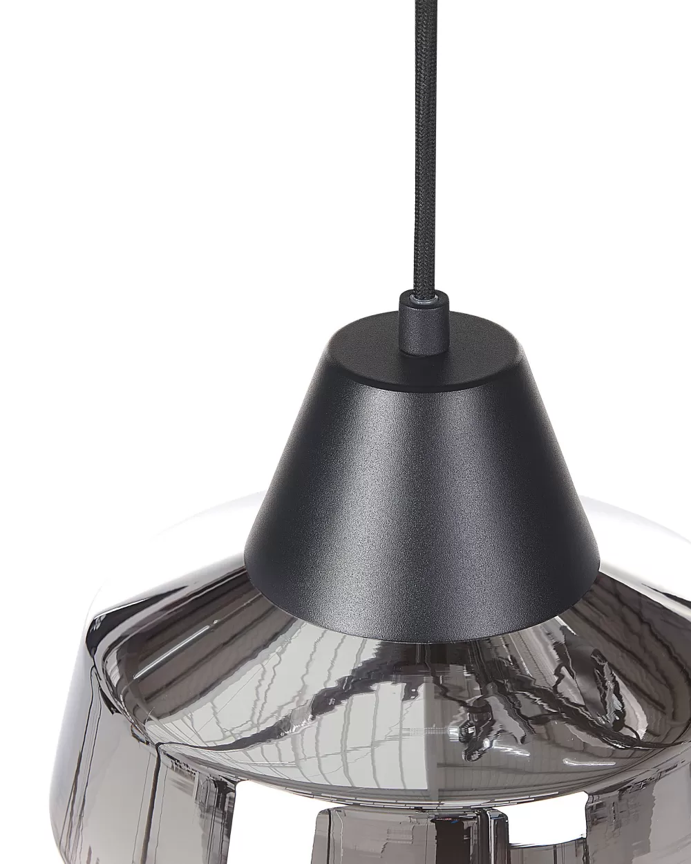 Lampadario Beliani Talparo Sospeso in Vetro con Finiture Bicolore - Nero Lucido e Argento Opaco per Interni Moderni