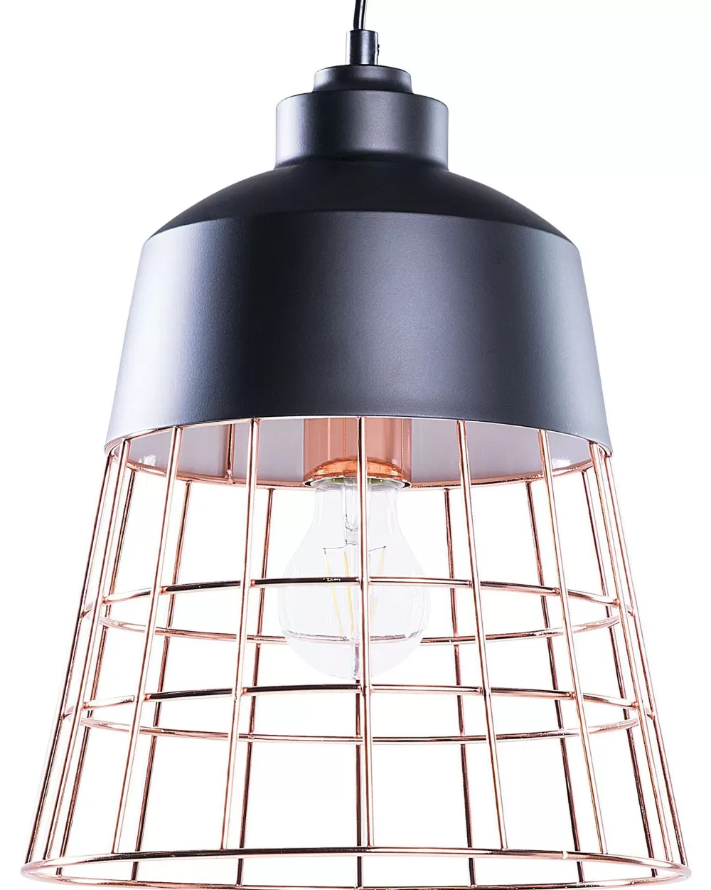 Lampada pendente moderna Beliani in metallo con finitura bicolore nero opaco e dettagli ramati - Ideale per arredamenti contemporanei