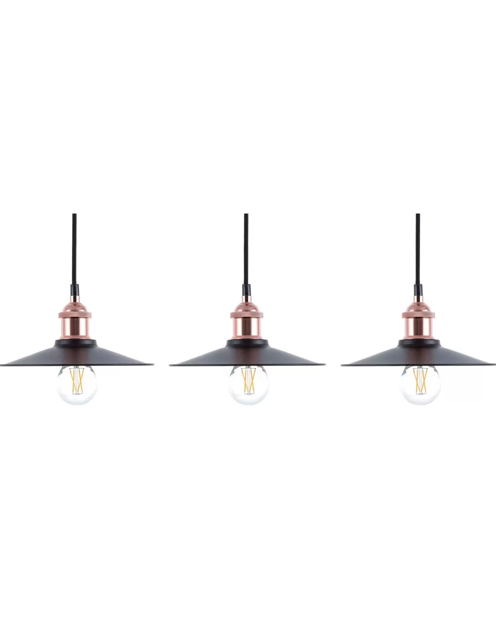 Lampada a Sospensione Moderna in Metallo - Set da 3, Finitura Nera e Rame, Design Compatto Beliani Swift