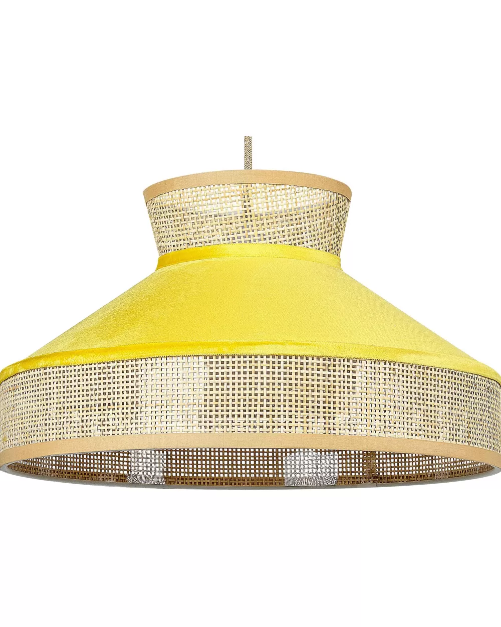 Lampada sospesa Beliani Rottinki - Doppia finitura giallo senape e naturale con dettagli in corda - Modello Batali