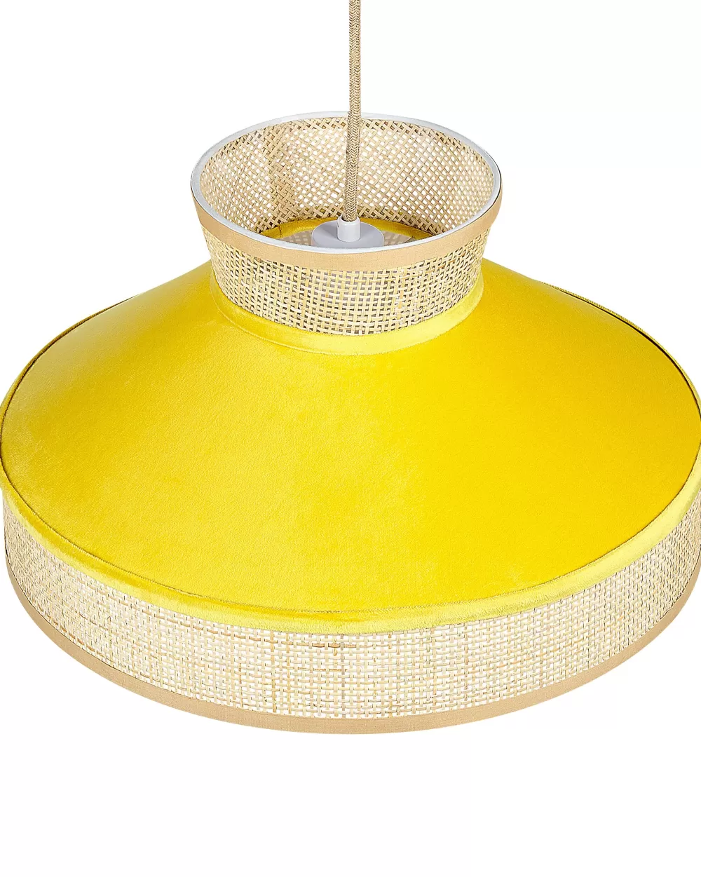 Lampada sospesa Beliani Rottinki - Doppia finitura giallo senape e naturale con dettagli in corda - Modello Batali