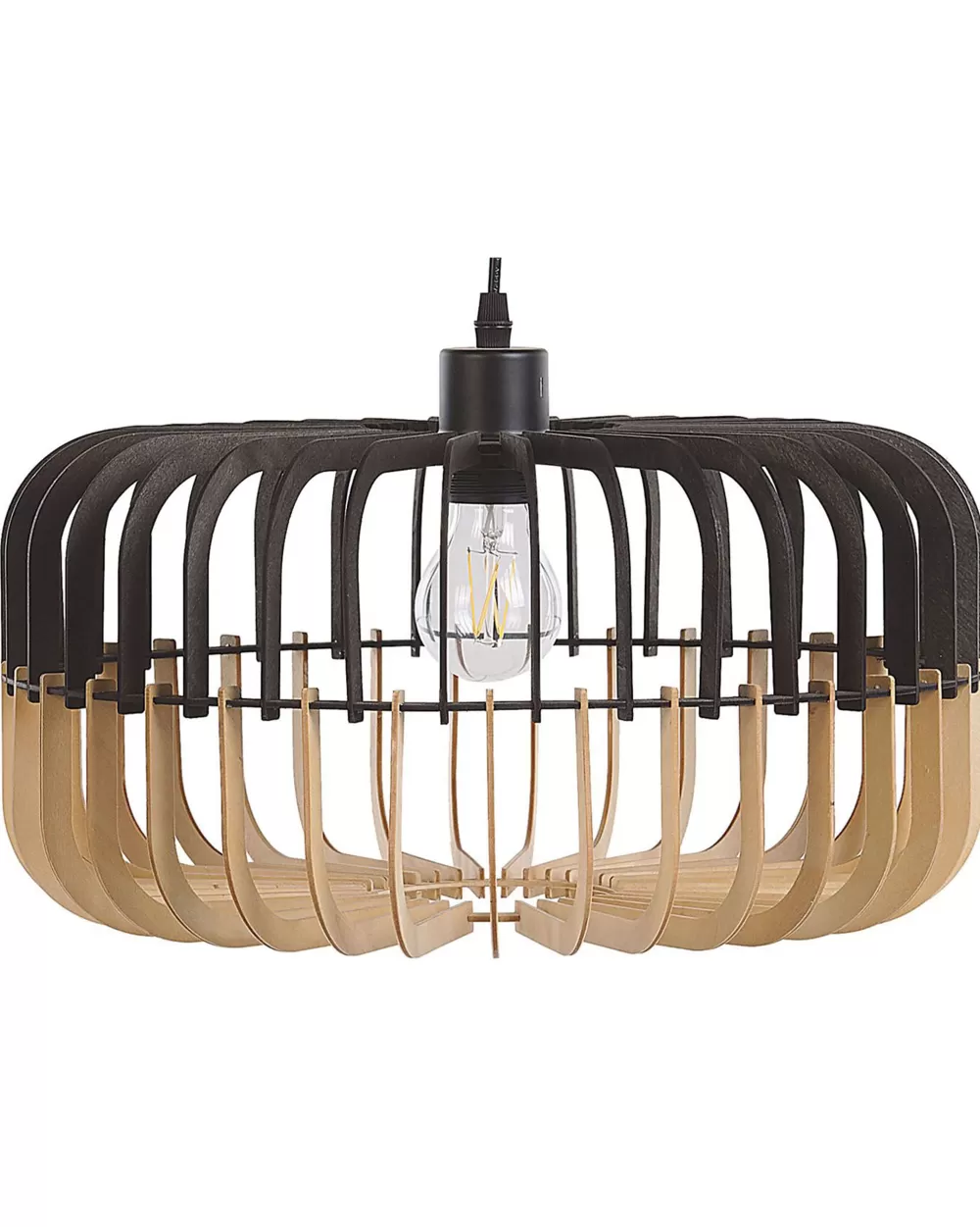 Beliani - Lampadario Elegante in Legno Chiaro con Design Moderno e Finitura Nera per Arredamento Contemporaneo