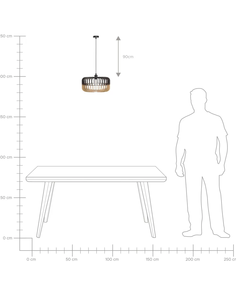 Beliani - Lampadario Elegante in Legno Chiaro con Design Moderno e Finitura Nera per Arredamento Contemporaneo