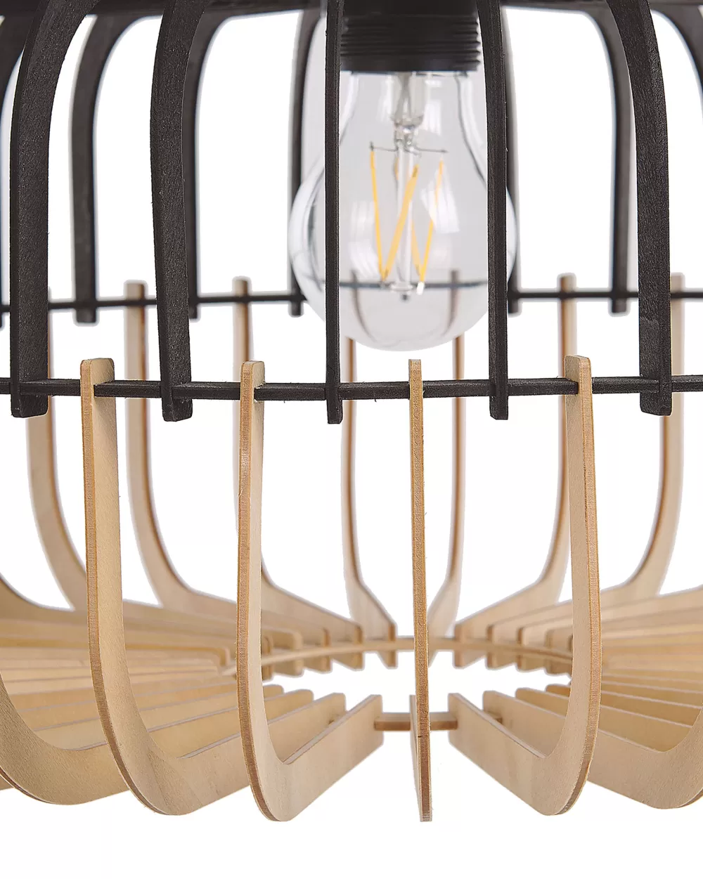 Beliani - Lampadario Elegante in Legno Chiaro con Design Moderno e Finitura Nera per Arredamento Contemporaneo