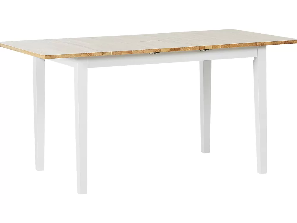 Beliani Tavolo da Pranzo Estensibile in Legno di Gomma - Design Elegante, Colore Chiaro/Bianco, Dimensioni Regolabili 120-150 x 75 cm, Modello Houston