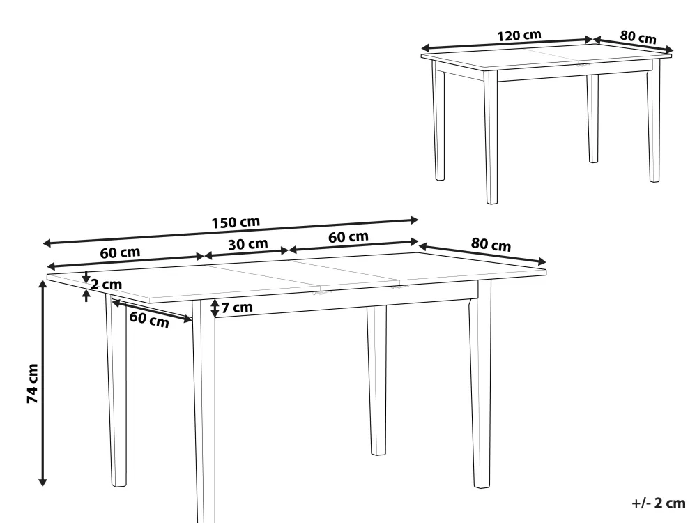 Beliani Tavolo da Pranzo Estensibile in Legno di Gomma - Design Elegante, Colore Chiaro/Bianco, Dimensioni Regolabili 120-150 x 75 cm, Modello Houston