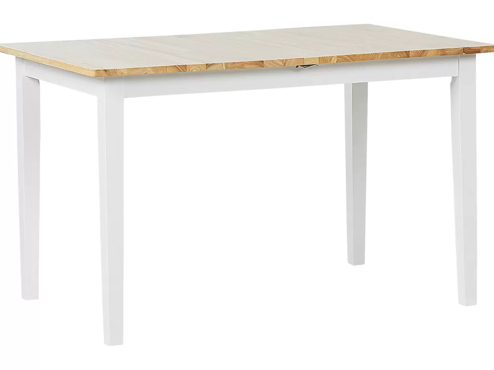 Beliani Tavolo da Pranzo Estensibile in Legno di Gomma - Design Elegante, Colore Chiaro/Bianco, Dimensioni Regolabili 120-150 x 75 cm, Modello Houston