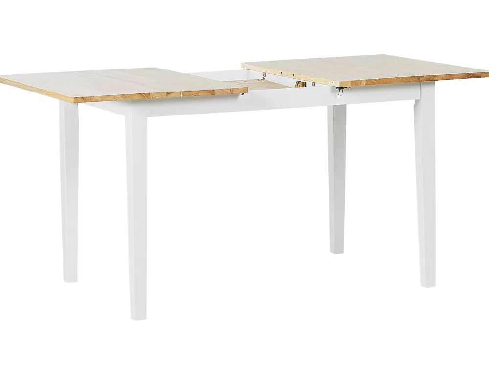 Beliani Tavolo da Pranzo Estensibile in Legno di Gomma - Design Elegante, Colore Chiaro/Bianco, Dimensioni Regolabili 120-150 x 75 cm, Modello Houston