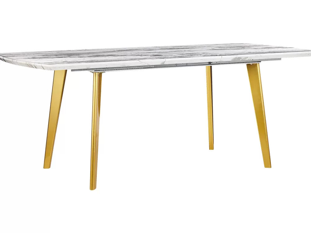 Beliani Tavolo da Pranzo Estendibile con Piano Effetto Marmo - Bianco Dorato 160/200x90 cm Modello Mosby | Design Elegante per la Sala da Pranzo con Sistema di Estensione Pratico e Superficie Resistente, Ideale per Ambienti Moderni e Ricevimenti