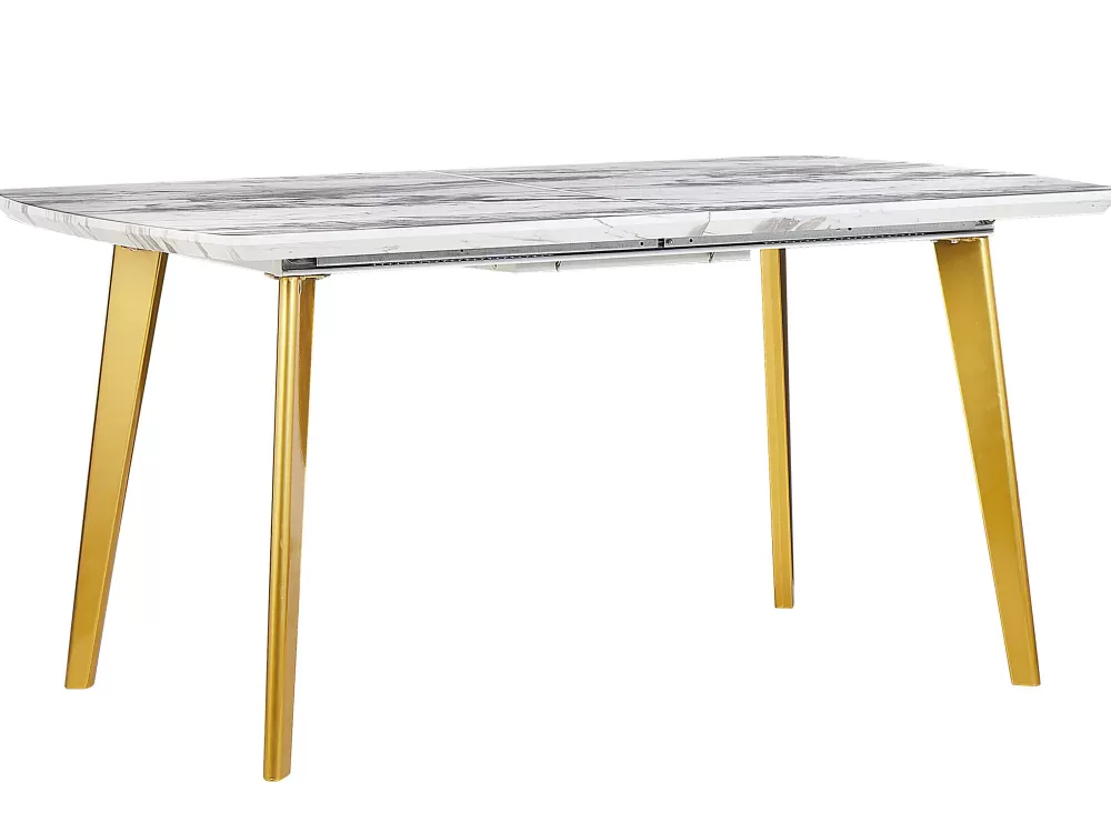 Beliani Tavolo da Pranzo Estendibile con Piano Effetto Marmo - Bianco Dorato 160/200x90 cm Modello Mosby | Design Elegante per la Sala da Pranzo con Sistema di Estensione Pratico e Superficie Resistente, Ideale per Ambienti Moderni e Ricevimenti