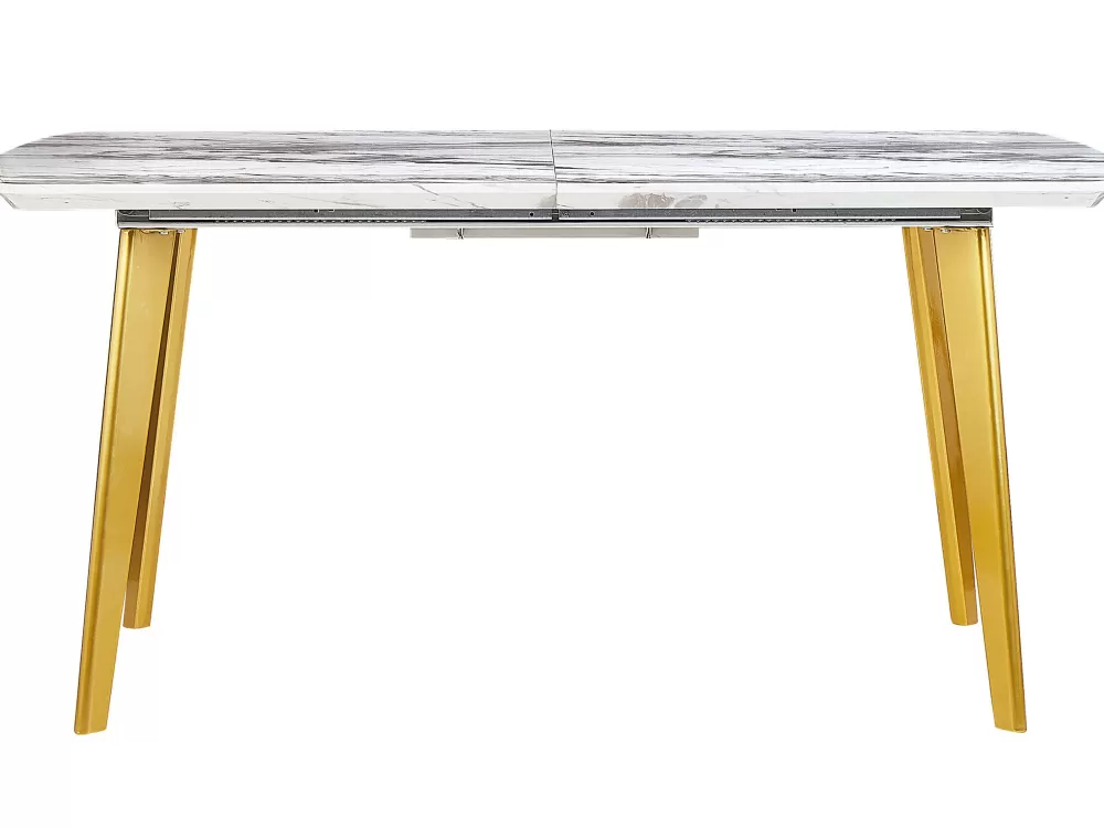 Beliani Tavolo da Pranzo Estendibile con Piano Effetto Marmo - Bianco Dorato 160/200x90 cm Modello Mosby | Design Elegante per la Sala da Pranzo con Sistema di Estensione Pratico e Superficie Resistente, Ideale per Ambienti Moderni e Ricevimenti