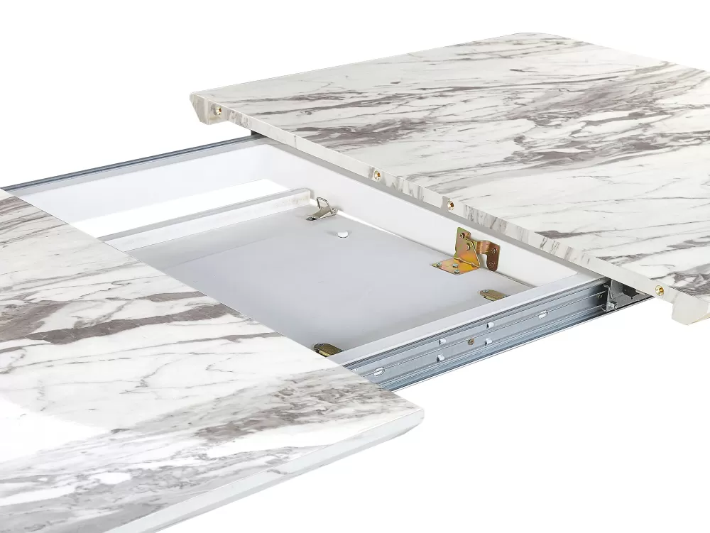 Beliani Tavolo da Pranzo Estendibile con Piano Effetto Marmo - Bianco Dorato 160/200x90 cm Modello Mosby | Design Elegante per la Sala da Pranzo con Sistema di Estensione Pratico e Superficie Resistente, Ideale per Ambienti Moderni e Ricevimenti