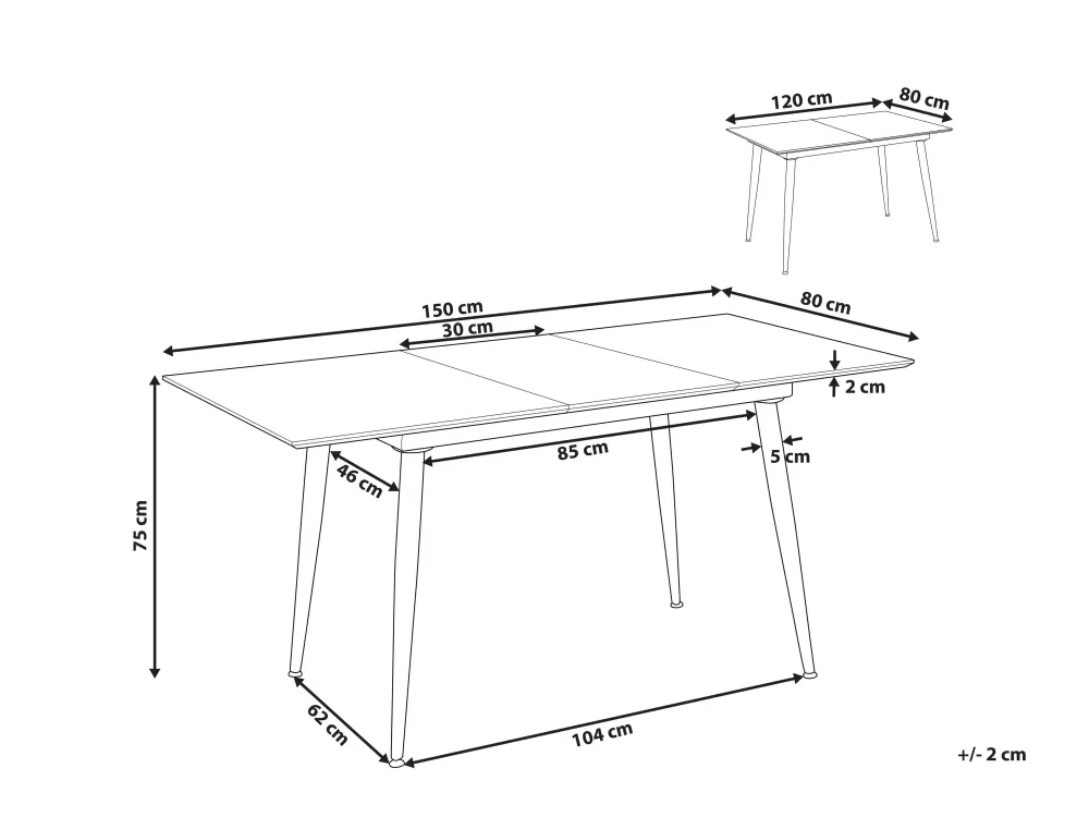 Tavolo Estensibile Eftalia in Effetto Marmo Bianco/Nero - Design Moderno per la Sala da Pranzo 120/150x80 cm - Collezione Beliani
