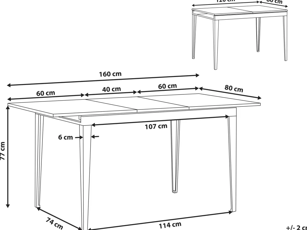 Beliani - Tavolo da Pranzo Allungabile Moderno in Nero, Regolabile da 120 a 160 cm x 80 cm - Design Pratico Norley per Spazi Versatili