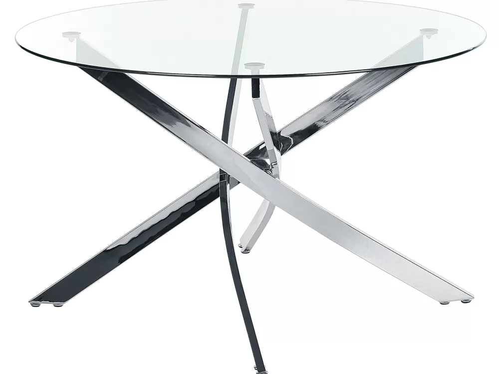 Tavolo da Pranzo Moderno Beliani con Piano in Vetro - Struttura in Acciaio Argento 120 cm Design Maramo (Offerta Esclusiva)