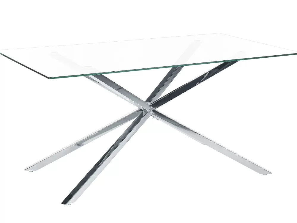 Elegante Tavolo da Pranzo Beliani in Vetro con Struttura in Acciaio Argento 160x90 cm - Design Moderno Cora per Soggiorno o Sala da Pranzo