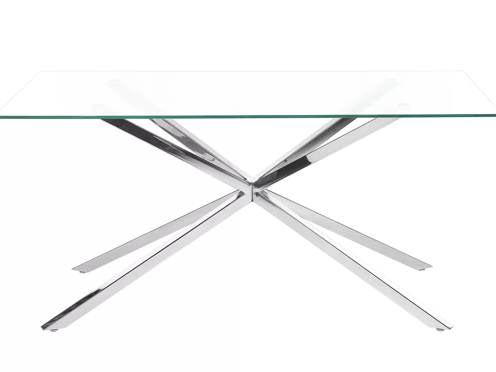 Elegante Tavolo da Pranzo Beliani in Vetro con Struttura in Acciaio Argento 160x90 cm - Design Moderno Cora per Soggiorno o Sala da Pranzo