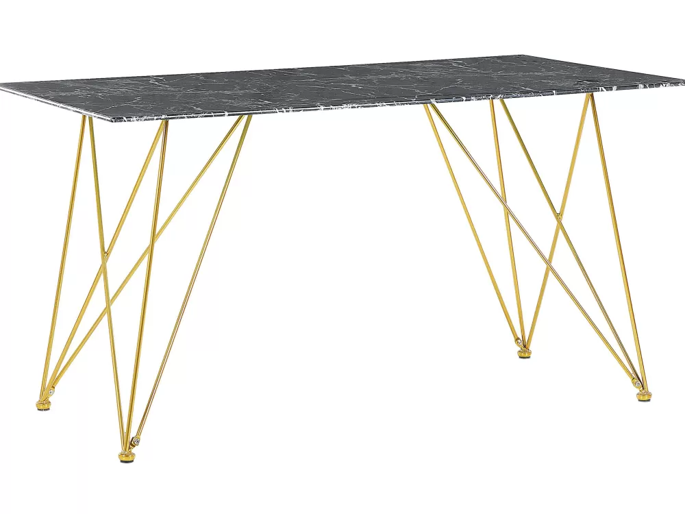 Tavolo da pranzo Beliani in effetto marmo nero con dettagli dorati - Design moderno 140x80 cm per soggiorni eleganti