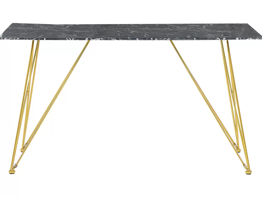 Tavolo da pranzo Beliani in effetto marmo nero con dettagli dorati - Design moderno 140x80 cm per soggiorni eleganti