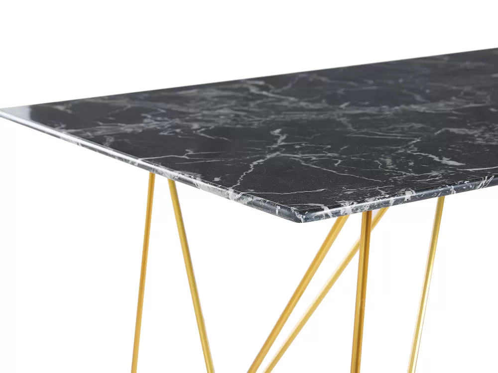 Tavolo da pranzo Beliani in effetto marmo nero con dettagli dorati - Design moderno 140x80 cm per soggiorni eleganti