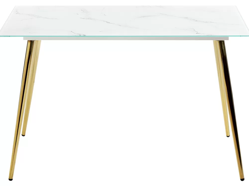 Tavolo da pranzo Beliani stile moderno con base metallica e dettagli marmorizzati - Bianco/Dorato 120x70 cm - Linea Mulga prezzo vantaggioso
