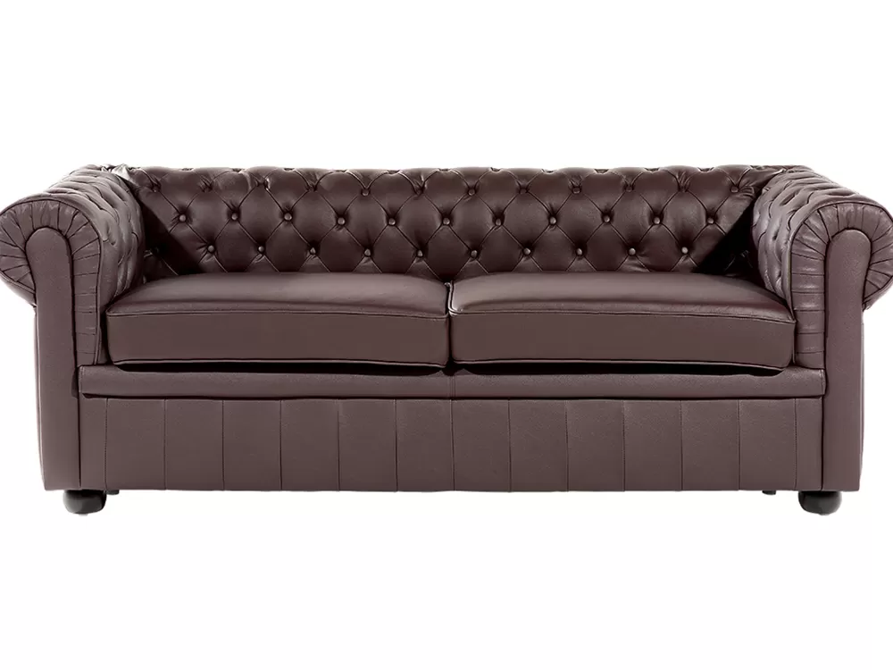 Beliani Divano in Pelle Marrone con 3 Posti - Design Classico Chesterfield, Comfort Premium