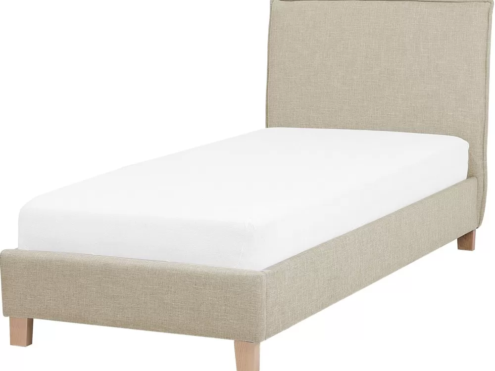 Beliani Letto Singolo Sanky in Tessuto Grigio Chiaro, 90x200 cm - Design Minimalista Sennez con Rivestimento Morbido