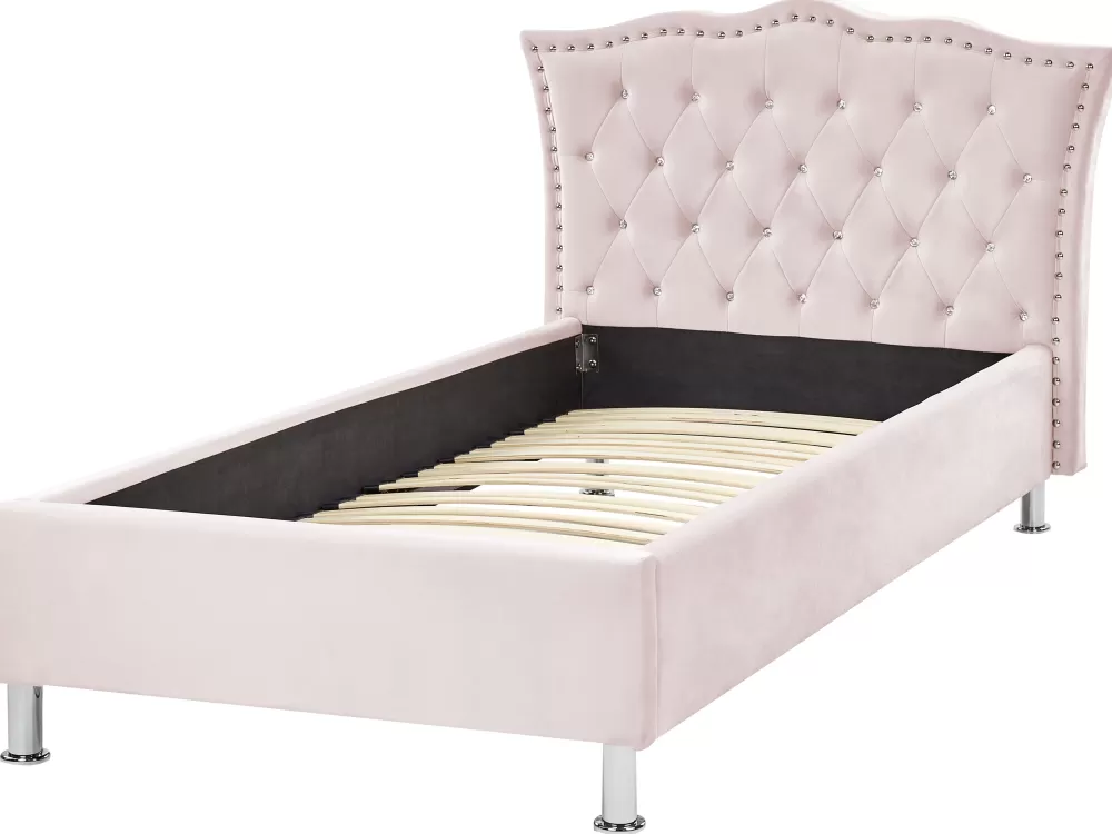 Letto Beliani Sanky in morbido velluto rosa pastello, 90x200 cm - Modello Metz per camera da letto
