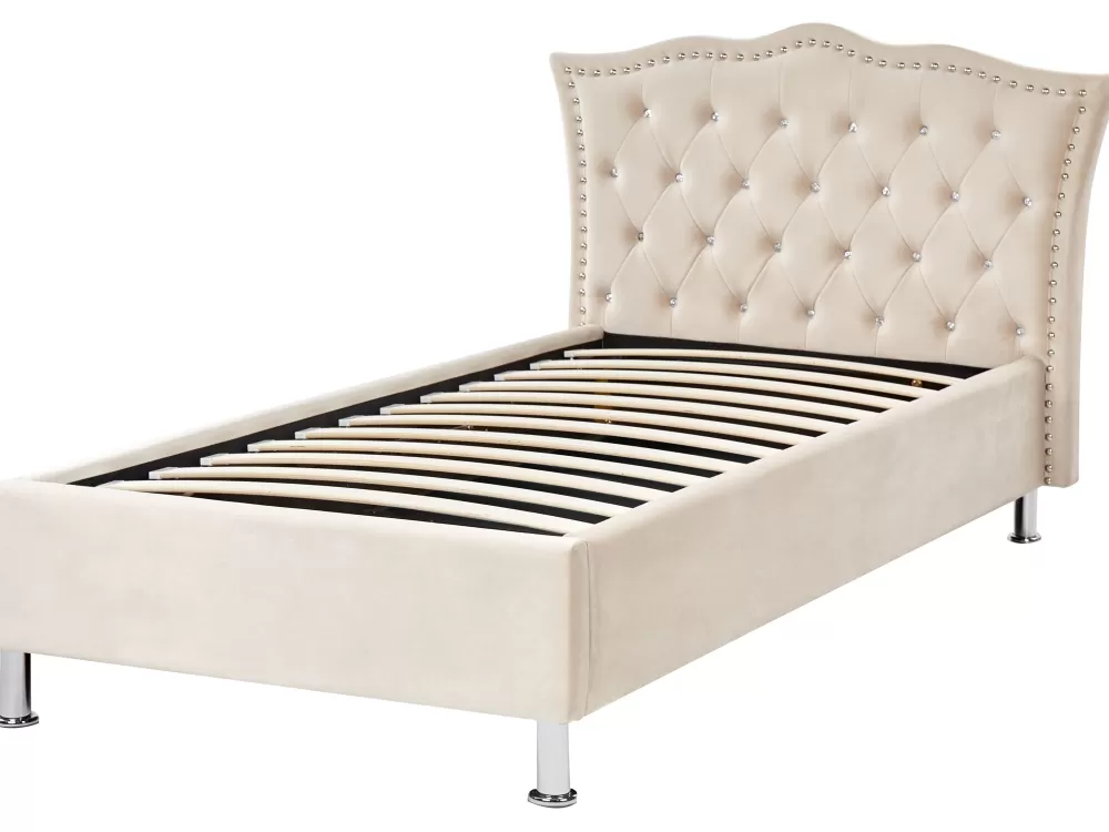 Beliani Metz: Letto contenitore elegante in tessuto sabbia per camera dei bambini, dimensioni 200x90 cm - Soluzione pratica con vano riposto integrato