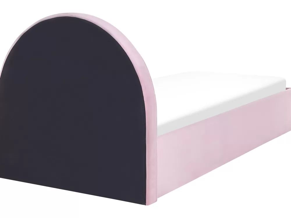 Beliani Anet - Cassettiera in tessuto vellutato rosa pastello per cameretta, 90 x 200 cm, soluzione compatta con rivestimento morbido