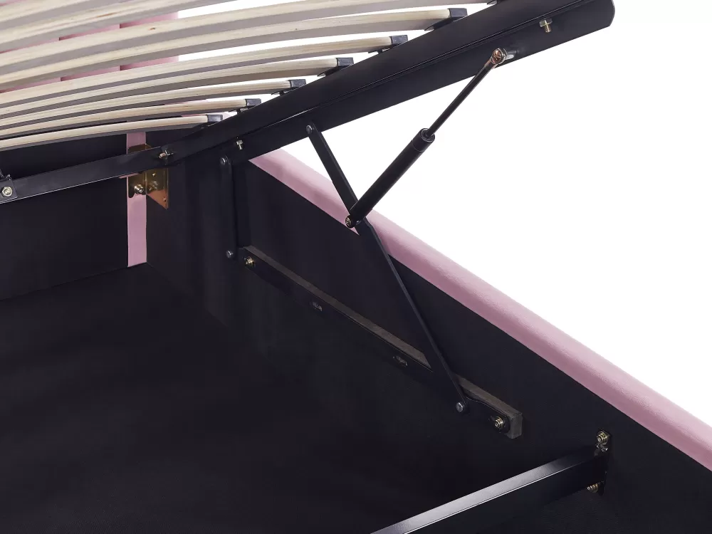 Beliani Anet - Cassettiera in tessuto vellutato rosa pastello per cameretta, 90 x 200 cm, soluzione compatta con rivestimento morbido