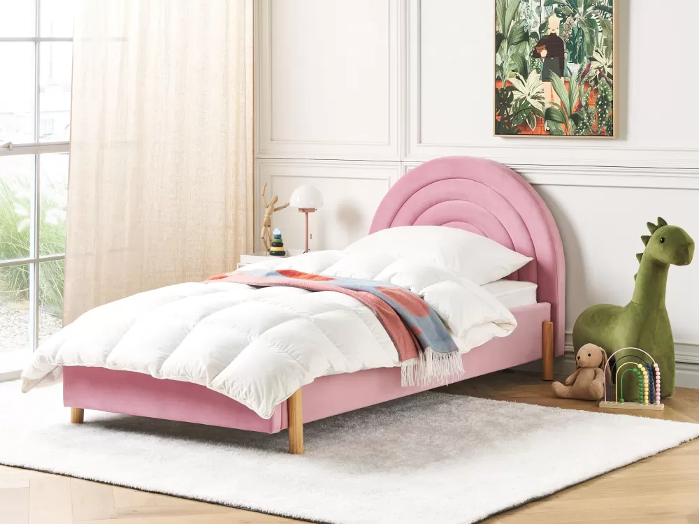 Letto Beliani Anet in Velluto Rosa Chiaro - Matrimoniale 90x200 cm, Design Accogliente con Rivestimento Morbido